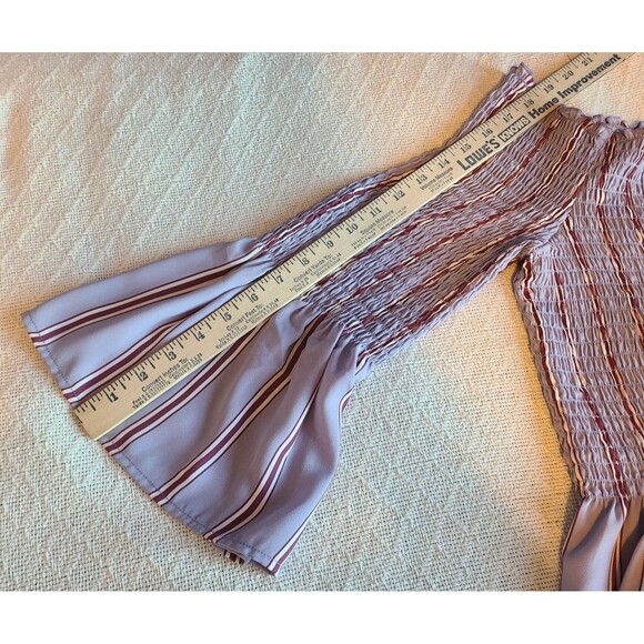 Candie's XL Purple Pop Stripe Smocked Marilyn Top Milk Maid Bell Sleeve Ruffle - Picture 10 of 12